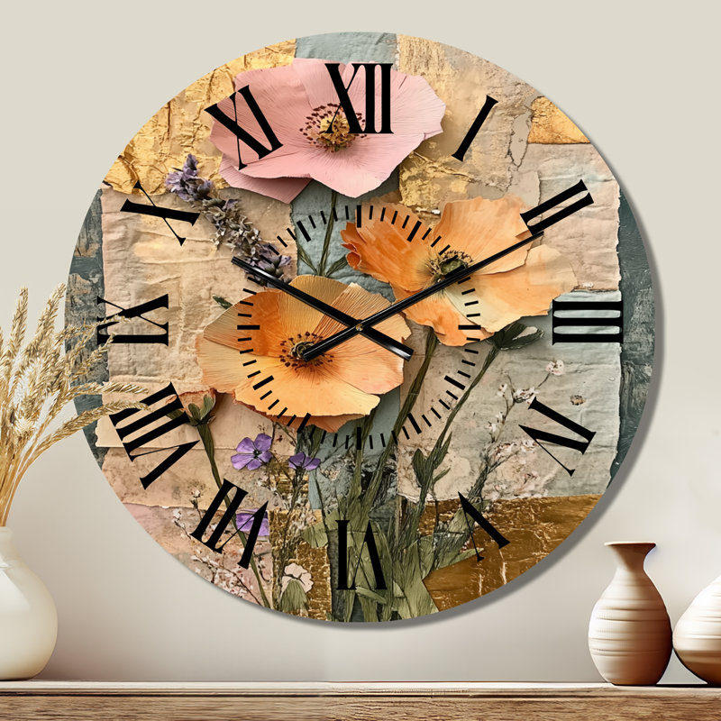 Horloge murale floral en métal Torn, Petit