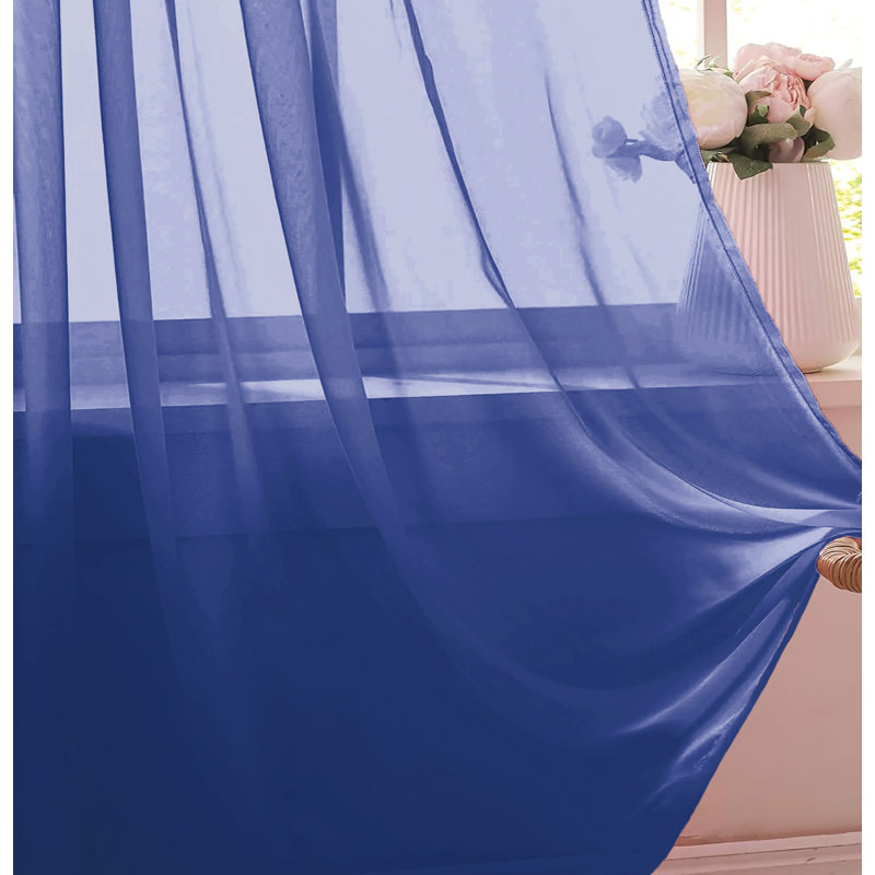 Sheer Window Rod Pocket Curtain Set 84" Inches Long (2 Panels), Navy