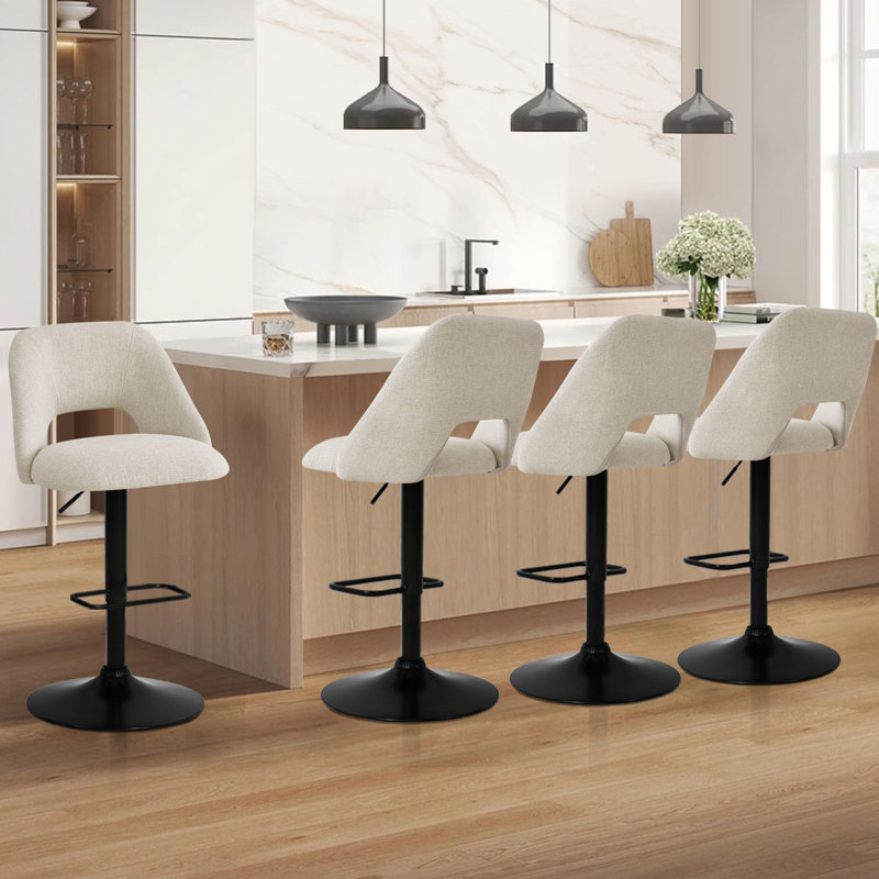 Leotrim 24''-32'' H Adjustable Height Swivel Upholstered Bar Stool, Oatmeal