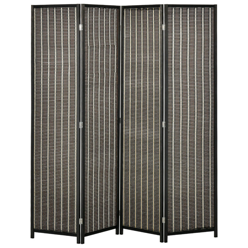 4-Panel Folding Privacy Screen Room Divider Natural Bamboo Wood, Brown, 74.8" H x 70.87" W x 70.87" D