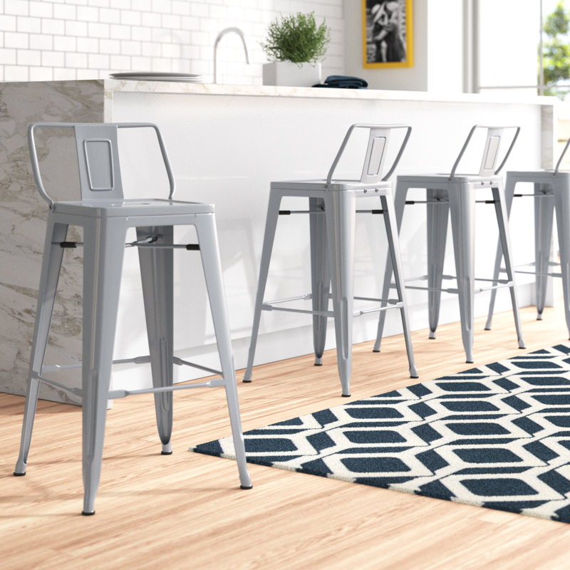 Devan Silver Metal Counter Height Bar Stools Set of 4