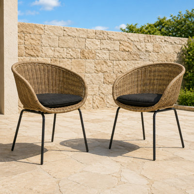 Weather-Resistant Outdoor Wicker Rattan Bucket Chair Set with Cushions, 2-Piece Patio Seating for Balcony Garden Backyard Porch Deck, Ergonomic Curved Design, Sturdy Support Frame, Removable Covers for Easy Cleaning, Ideal for Year-Round Outdoor Use
