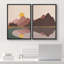 Soleil levant sur les montagnes et le lac Pastel, nature sauvage, illustrations, moderne, rustique-101752377-101752375