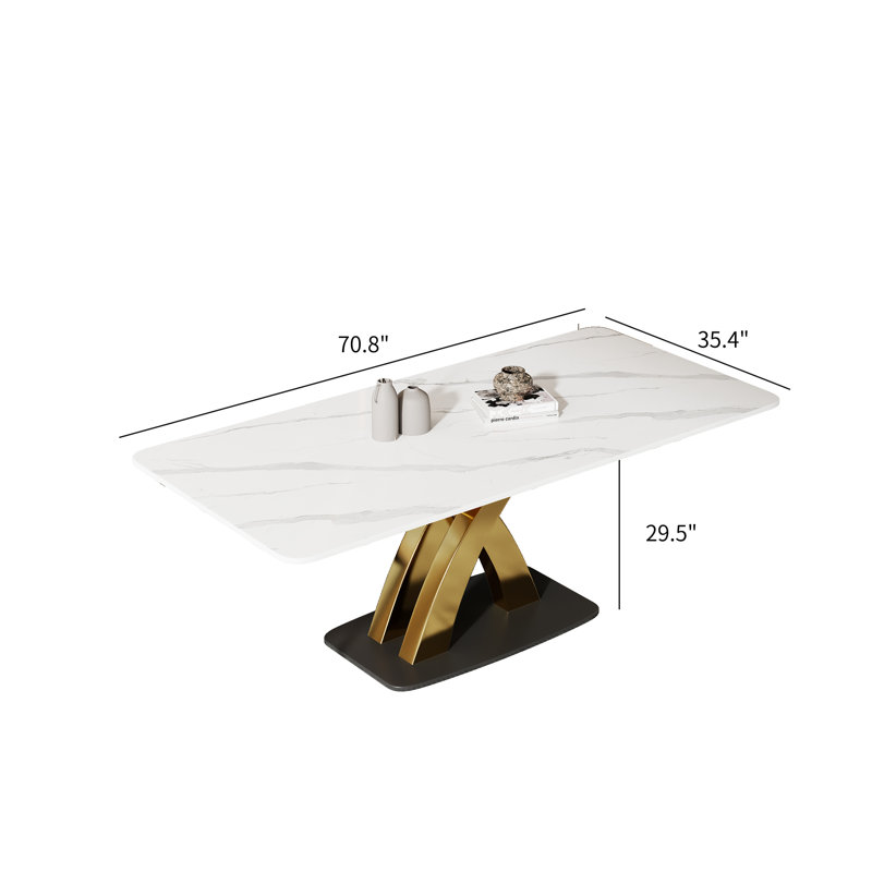 Paray Three Sizes Available Gold X-Shaped Rectangular Dining Table, 29.5" H x 71" L x 35.4" W