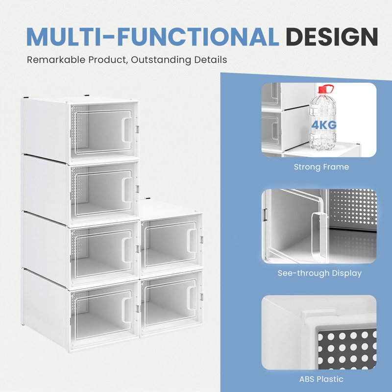 6 Pair Stackable Shoe Storage Box, White