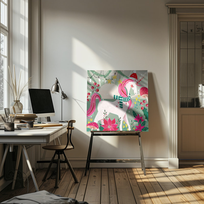 «Christmas Unicorn», art mural sur toile tendue, H 16 po x l 16 po