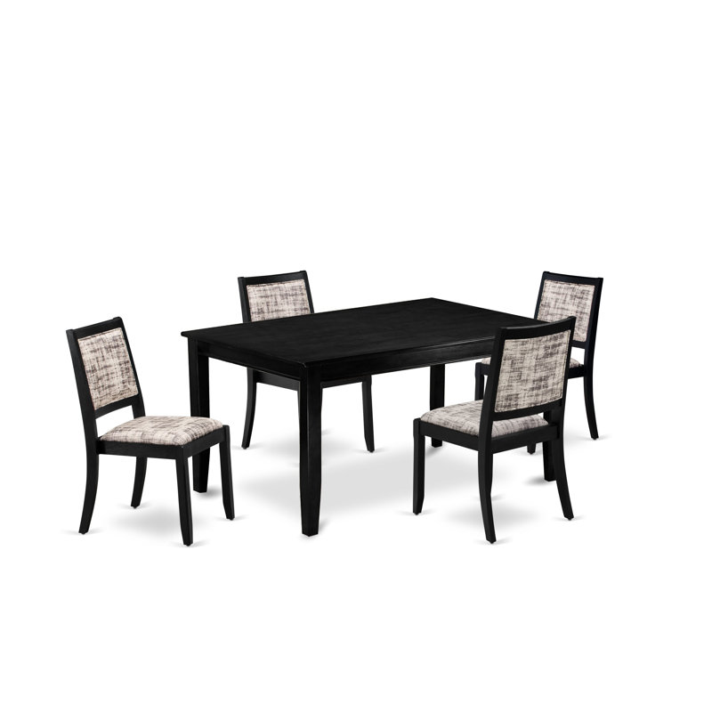 Dining Set Includes a Rectangular Kitchen Table with Black Tabletop and Stackable Polyester Fabric Chairs, Black, 5