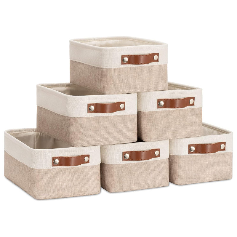 Hokku Designs Fabric Decorative Bin, Beige/White