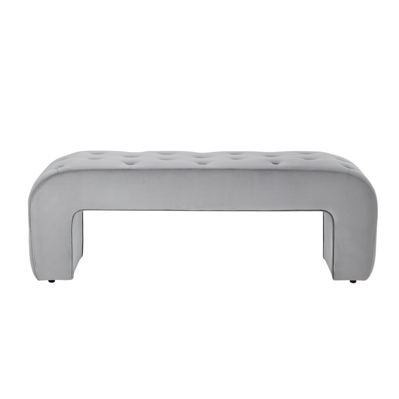 Banc rembourré de 52 po en velours, gris