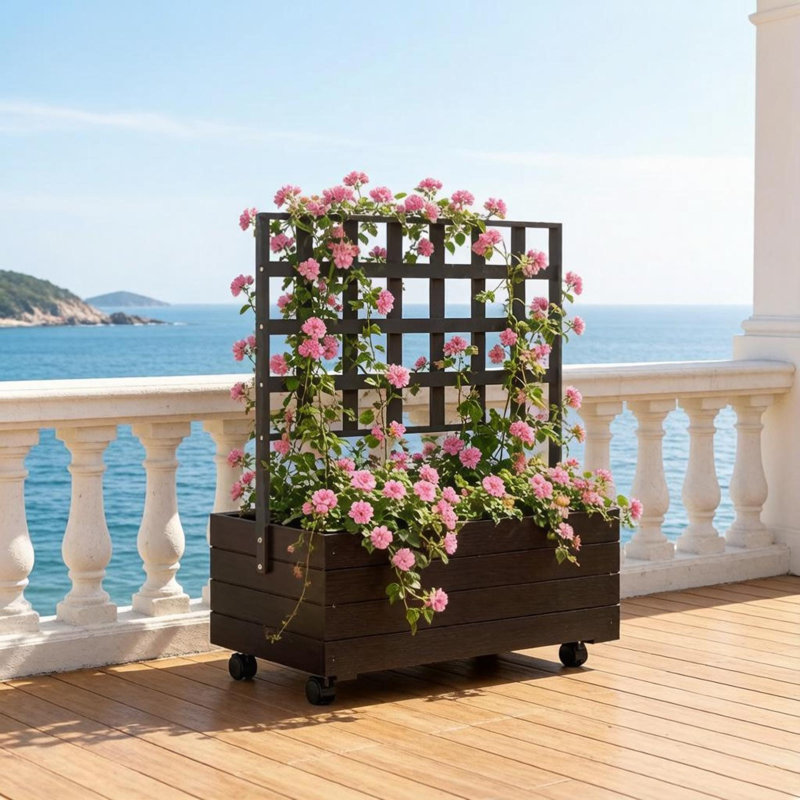 Jardinières portatives avec treillis, lit de jardin surélevé moderne en bois pour patio
