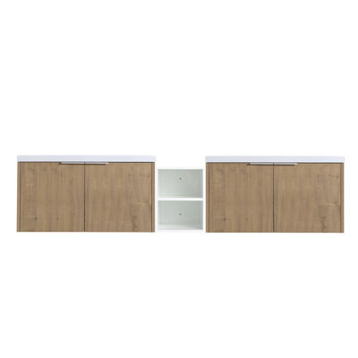 Meuble-lavabo à fermeture en douceur de 84 po avec lavabo et petites tablettes de rangement, armoire combinée 36 po et 12 po