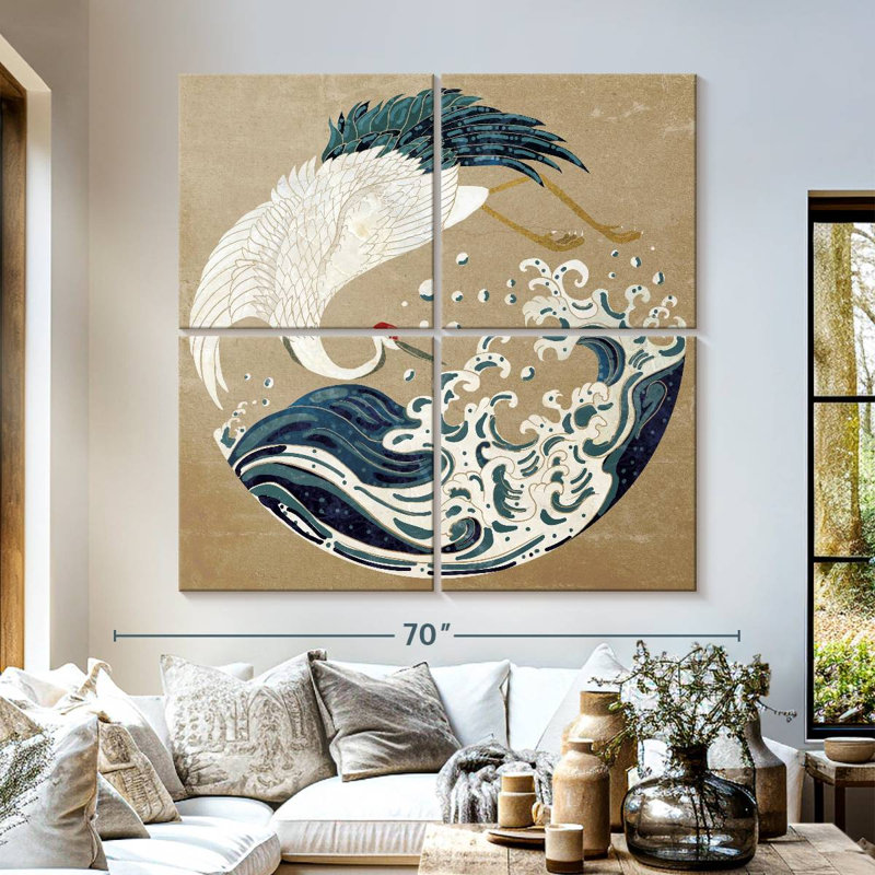 Brampt Crane And Wave Yin Yang, 57" H x 57" W