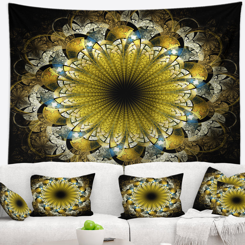 Tapisserie fleur abstraite fractale, H 78 po x l 92 po