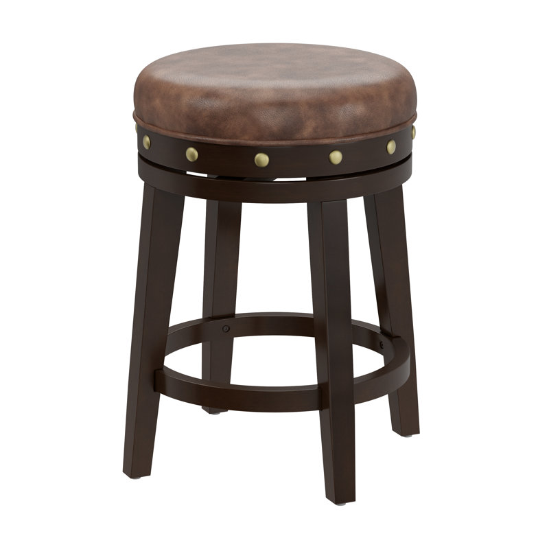 Tabouret pivotant rembourré en bois Arroliga, Tabouret de comptoir (siège d'une hauteur de 24,5, Brun