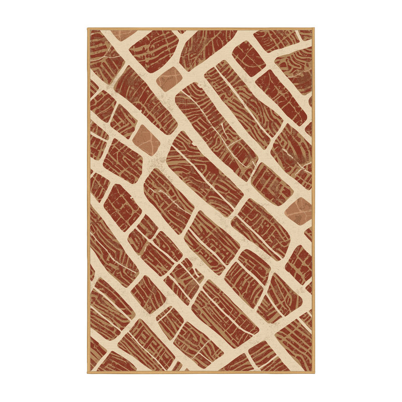 Machine Washable Olney Bbq Ribs Country Rustic Block Print Rug in Brown – LightBrown Binding, 8x12