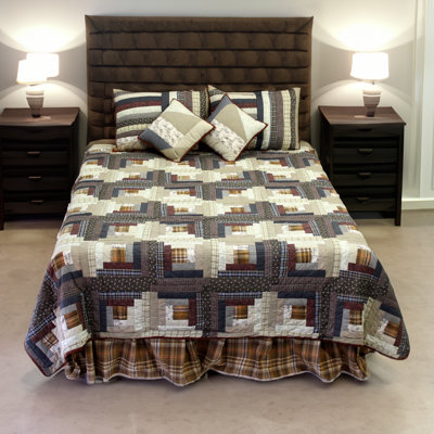 Log Cabin Rustic Cotton Patchwork Quilt