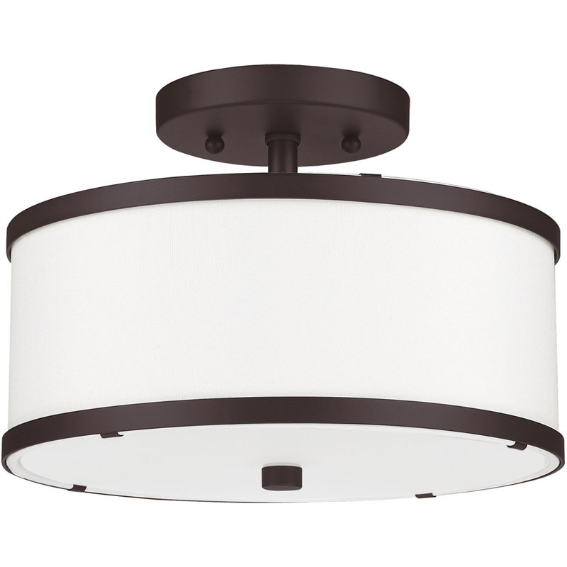 Plafonnier semi-encastré en tissu Enda, Blanc cassé, Bronze, H 8 po x l 11 po x P 11 po