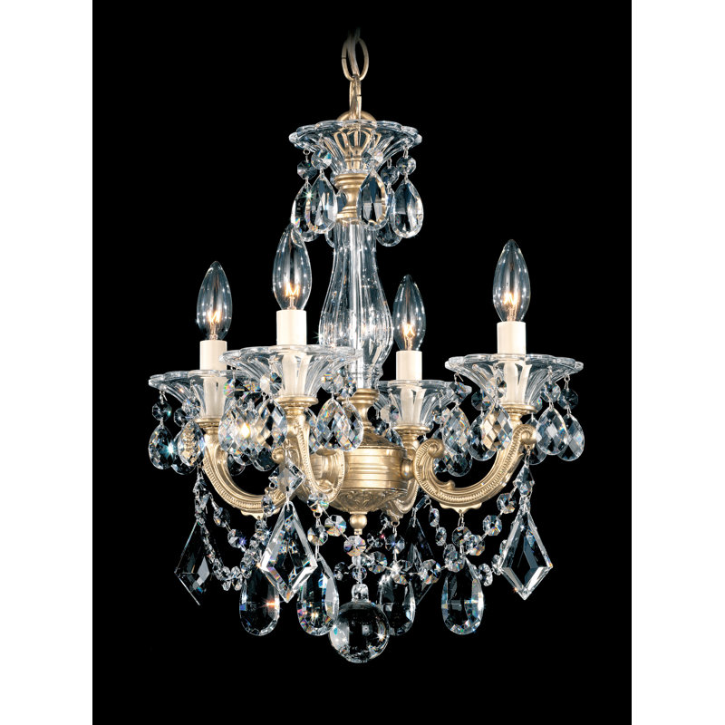 La Scala 4 - Light Glass Chandelier, Heirloom Gold / Handcut Clear
