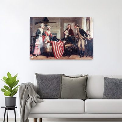 1770S Painting Of Betsy Ross & The First Stars & Stripes With George Washington 1777 By John Ward Dunsmore Classic Retro Vintage Urban Landscape Wa...