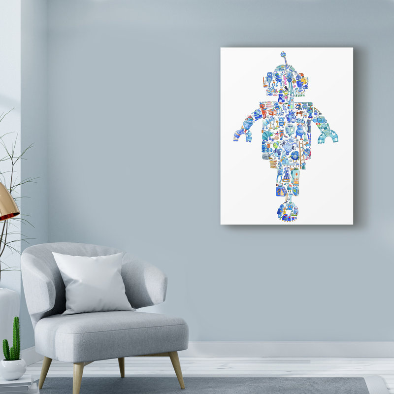 « robot collage », reproduction d’impression sur toile tendue, H 19 po x l 14 po x P 2 po