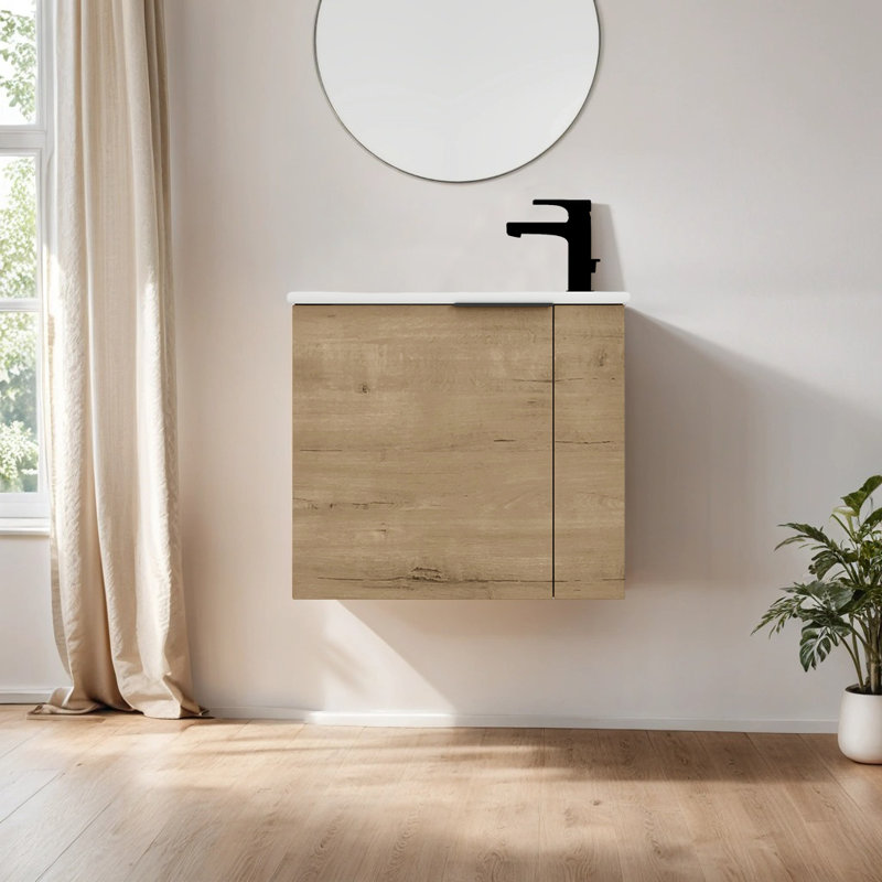  Meuble-lavabo simple mural avec plateau en céramique 22,04 po Creedan, Brun