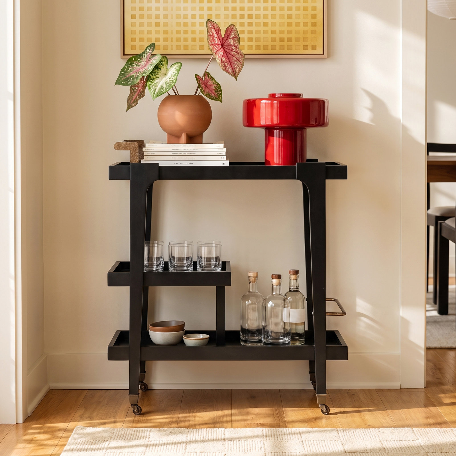 Duron Solid Wood Bar Cart, Black