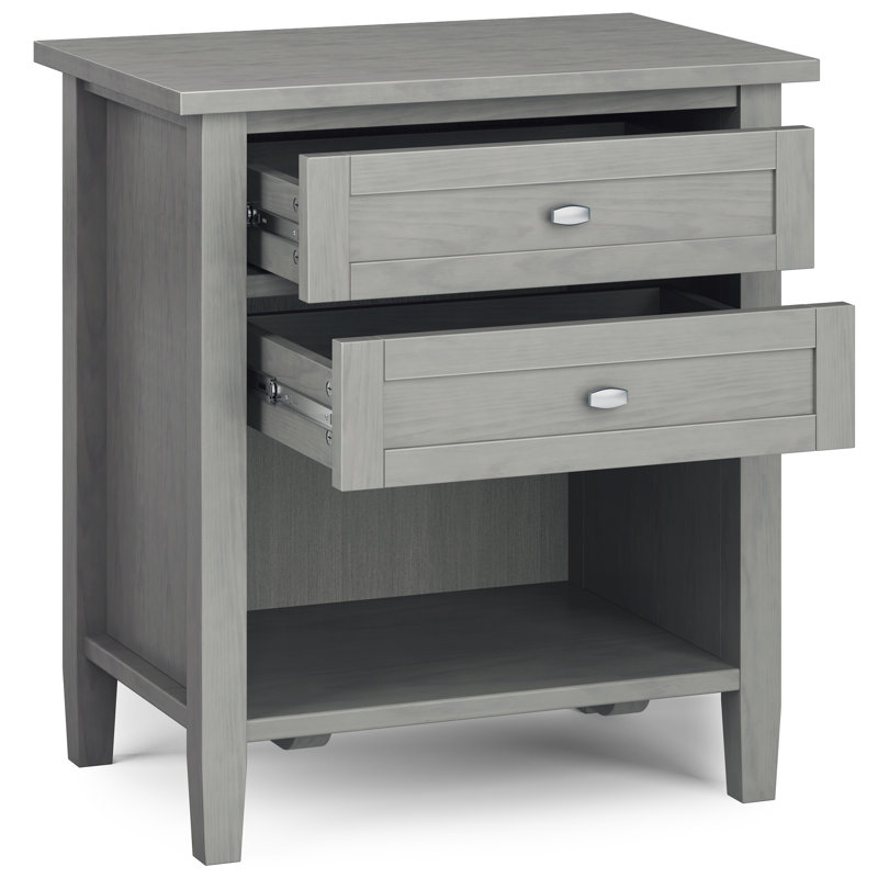 Table de chevet transitionnelle en bois massif avec tiroirs et tablette ouverte Warm Shaker, Brouillard gris