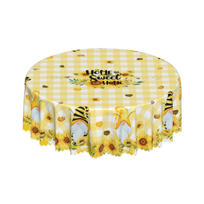 Washable Polyester Tablecloth Farmhouse Style with Sunflower & Gingham Pattern