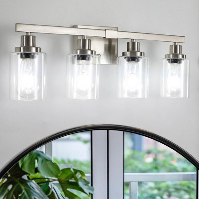 Bathroom Vanity Light, 4-Light Nickel Modern Matte Wall Sconce Lighting With Clear Glass Shade, Wall Lights,Bath Vintage Wall Mounted Lamps