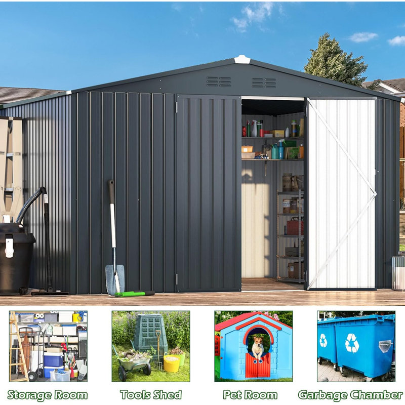 10' x 12' Dark Gray Metal Outdoor Storage Shed