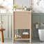 Meuble-lavabo de 20 pouces de style français, lavabo en céramique, porte simple autoportante à fermeture douce, conception compacte pour petites salles de bain, poignées rétro, sculptures à rayures délicates, lavabo lisse, 1,37 po