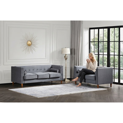 Chesterfield Button Tufted Loveseat, Modern Square Arm Velvet Loveseat Sofa with Nailhead Trim, Solid Wood Frame Upholstered 2-Seater Couch with Bolst