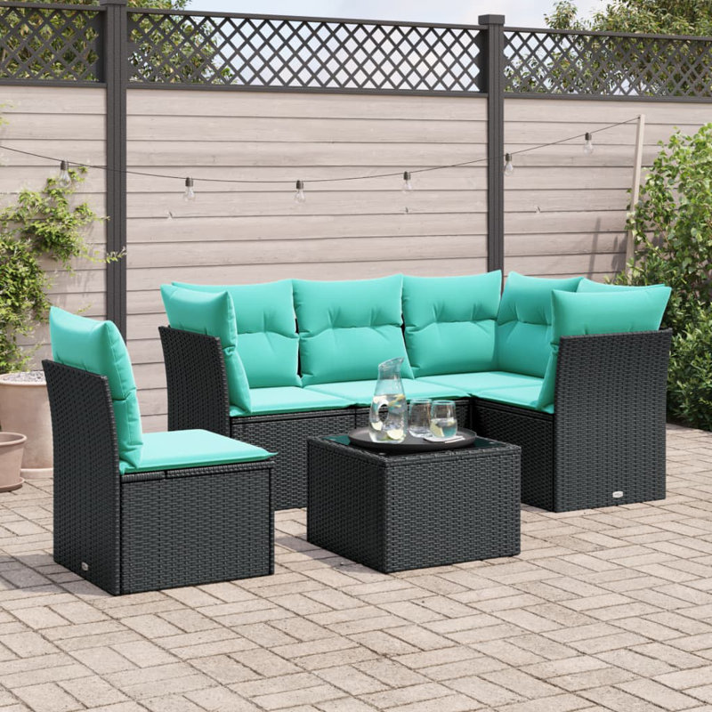 Ensemble de canapé de patio 6 pièces avec coussins en rotin de polyester noir