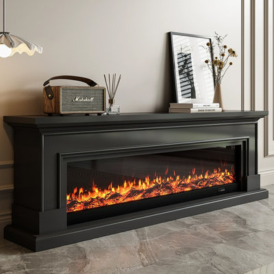 Black Solid Wood TV Cabinet Fireplace
