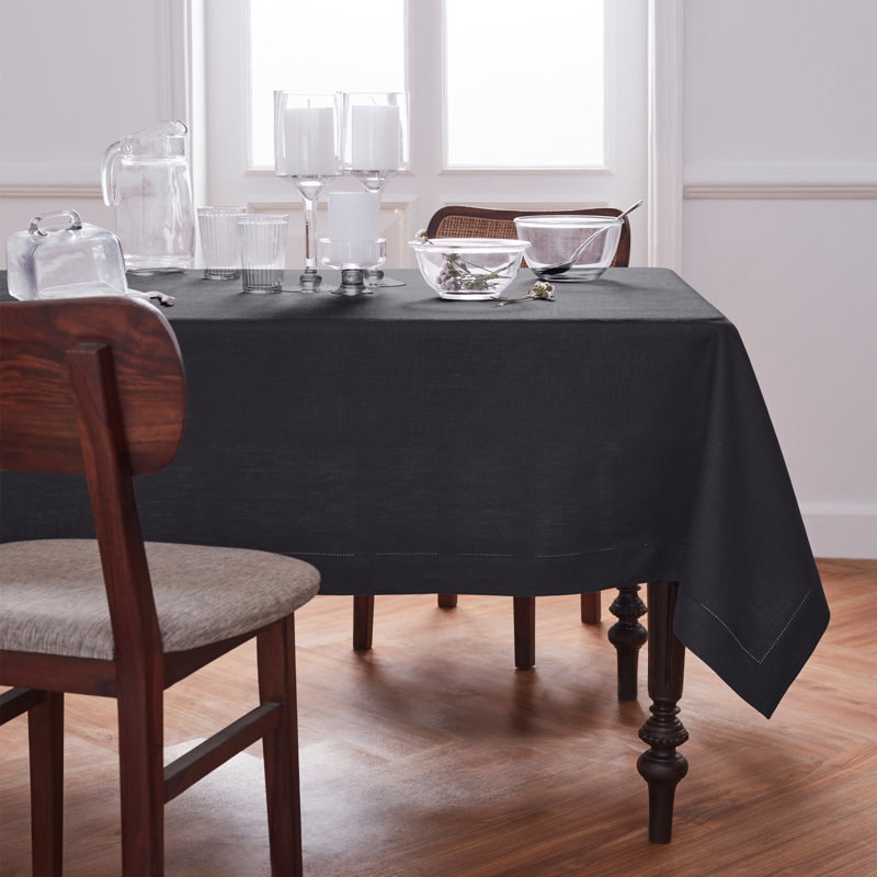 Medium Weight Hemstitch Linen Tablecloth, 90" x 60", Charcoal