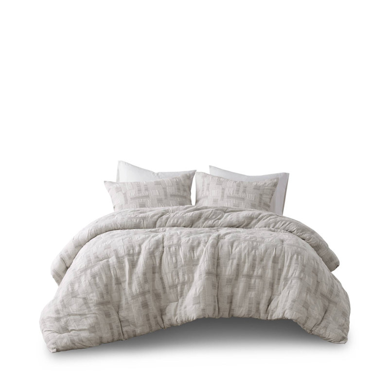 Ivory Cotton Jacquard Geometric Full/Queen Duvet Set