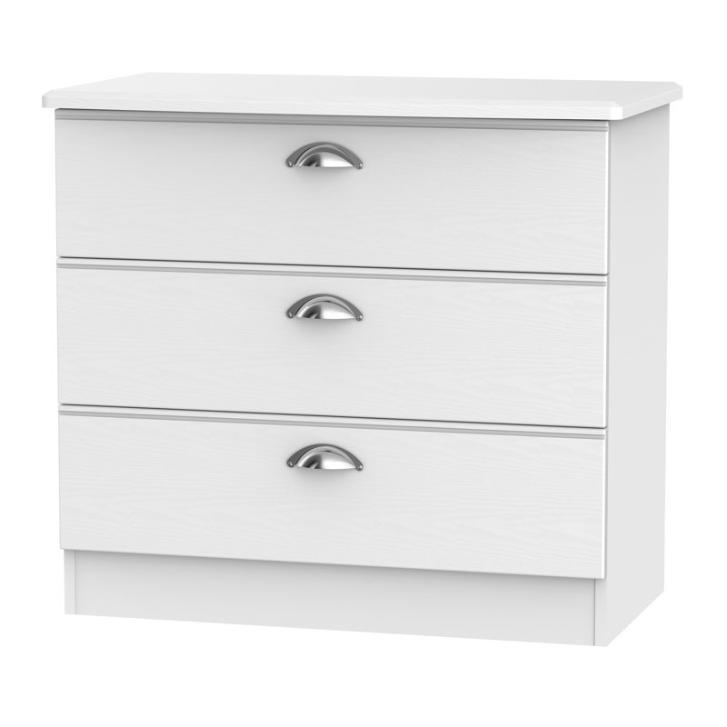 Fully Assembled Murier 3 Drawer Chest, White Ash/White Ash