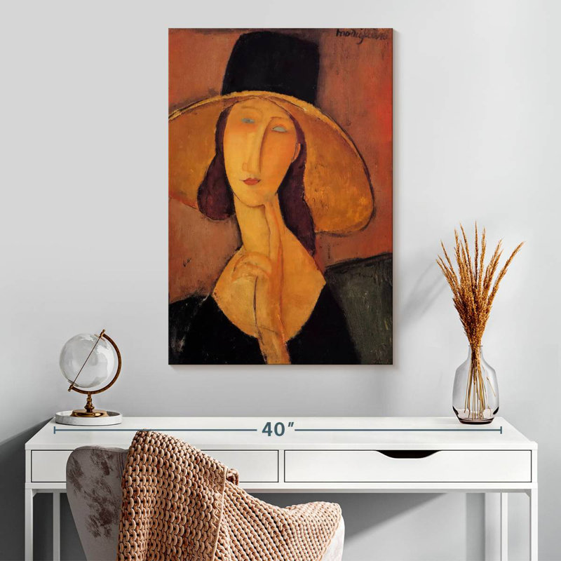 Leisha Jeanne Hebuterne dans un grand chapeau, H 30 po x l 20 po