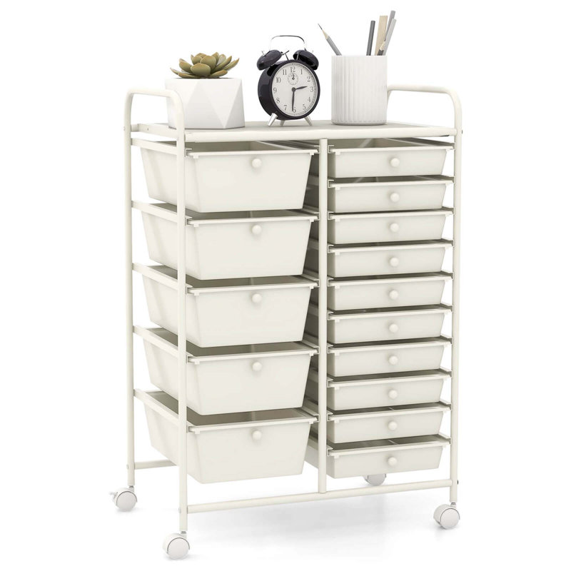 Rebrilliant 15 Drawer Rolling Organizer Cart Utility Storage Tools Scrapbook Paper Multi-use, White