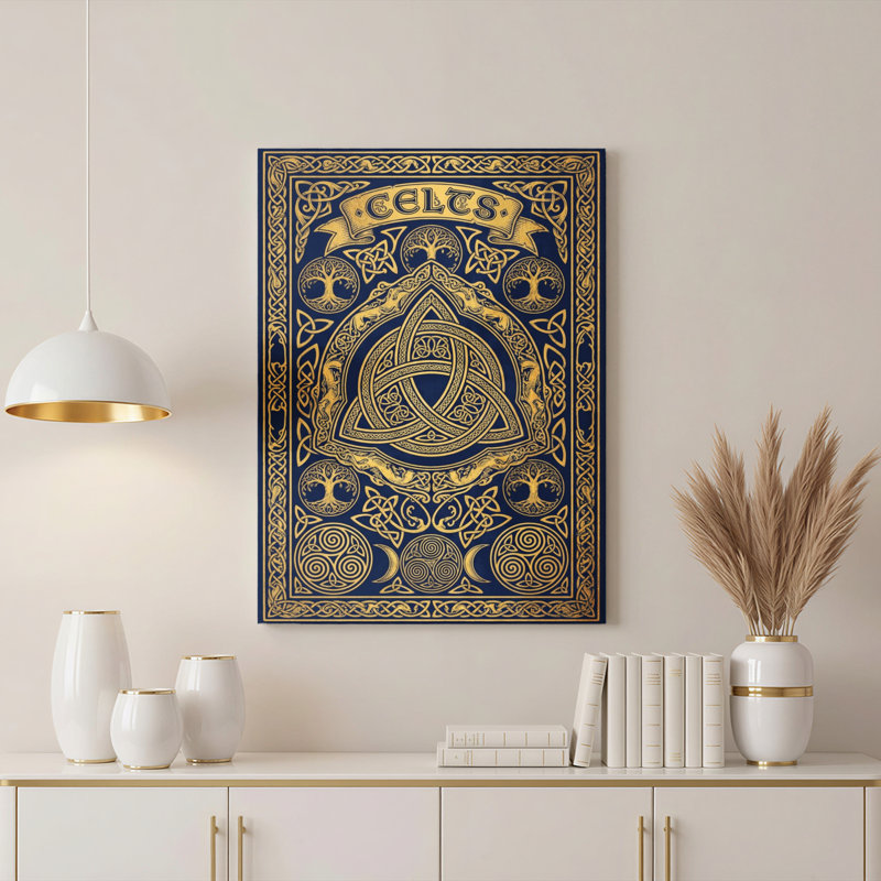 Ensemble de 1 tableau sur toile tendue représentant l'arbre de vie et le symbole de la Trinité, avec nœud celtique