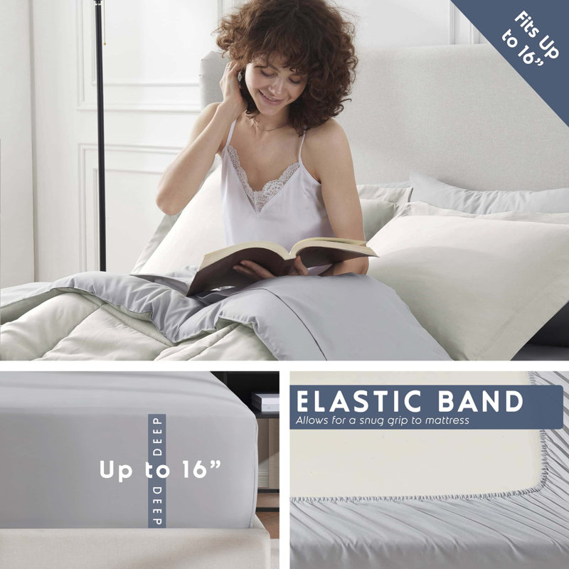 Bed-in-A-Bag Reversible Comforter Set with Bed Sheets & Down Alternative Pillows, Full Comforter + 8 Additional Pieces