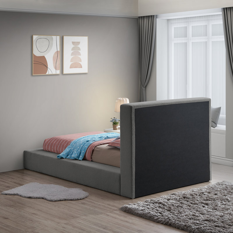 Issaias Upholstered Panel Storage Bed, Twin, Grey Boucle Fabric
