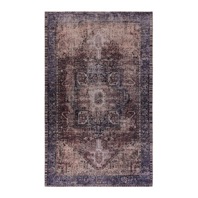 Low-Pile Area Rug 3X5, Washable, Non-Shedding, & Pet , Foldable, Non-Slip For Dining Room, Bedroom, Kitchen, Living Room - Burgundy Washable Low-Pile, Foldable