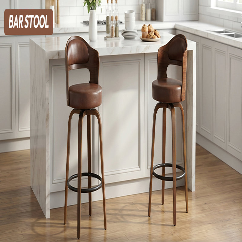 Ensemble de 2 tabourets de bar, tabourets de bar à hauteur de comptoir de 27,56 pouces avec dossier, tabourets de bar pivotants modernes avec siège en cuir synthétique pour Kichen Island et bar