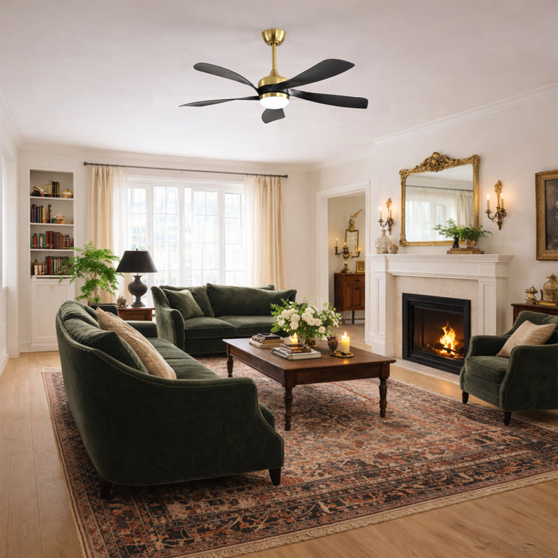 TurboBreeze 52'' - 5 Blade Modern Ceiling Fan with Dimmable Light Kit and Remote Control, 52" , Gold/Matte Black