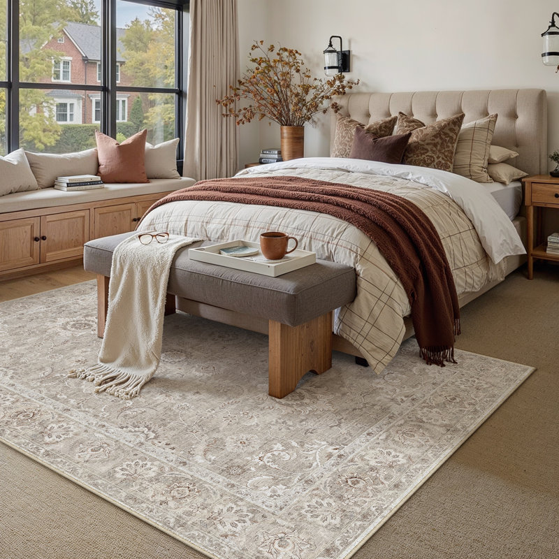 Tapis de style oriental classique pour le salon Aveline, Gris clair, Rectangle 5 pi x 7 pi