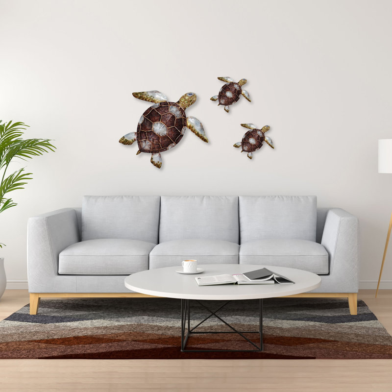 Décoration murale tortue de mer, H 11 po x l 11 po x P 2 po, bleu