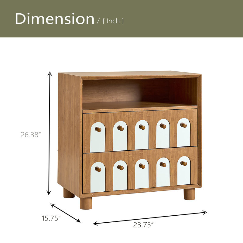 Two Drawers Nightstand, Natural