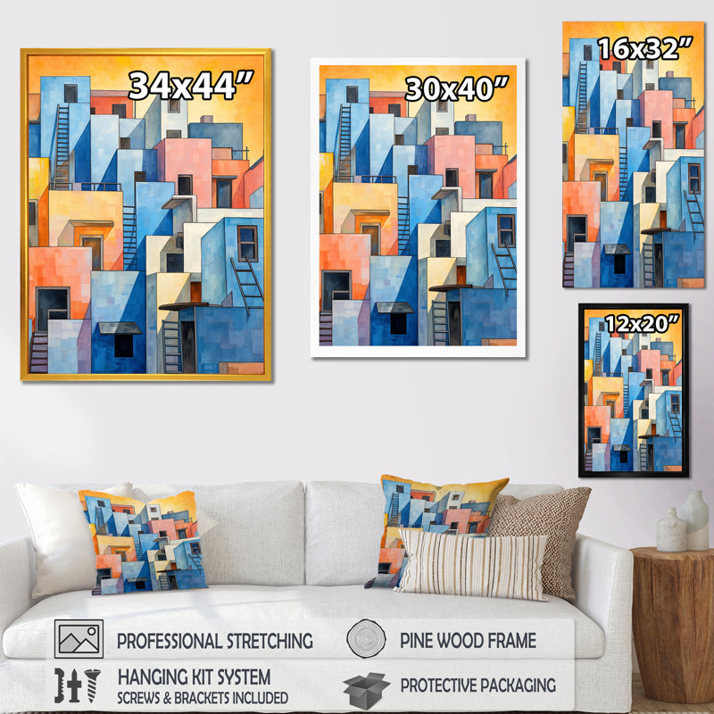 Village coloré au Brésil I - art mural panneaux solaires, Cadre simple noir, H 40 po x l 30 po x P 1,5 po