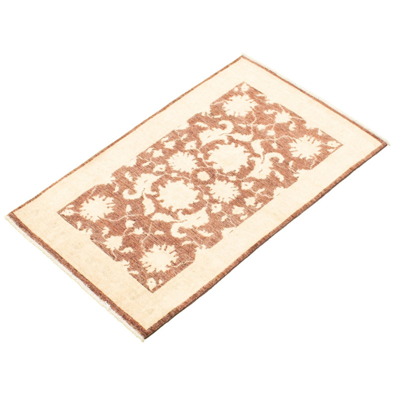 Tapis zone en laine brun/ivoire 2 pi 10 po x 4 pi 8 po noué la 2010 chobi one-of-kind Pande